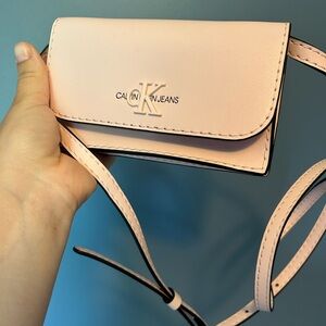 Calvin Klein Pink Leather Crossbody Bag with Flap Closure